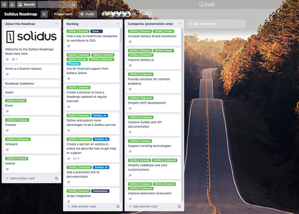 Solidus Roadmap Trello Board Screenshot