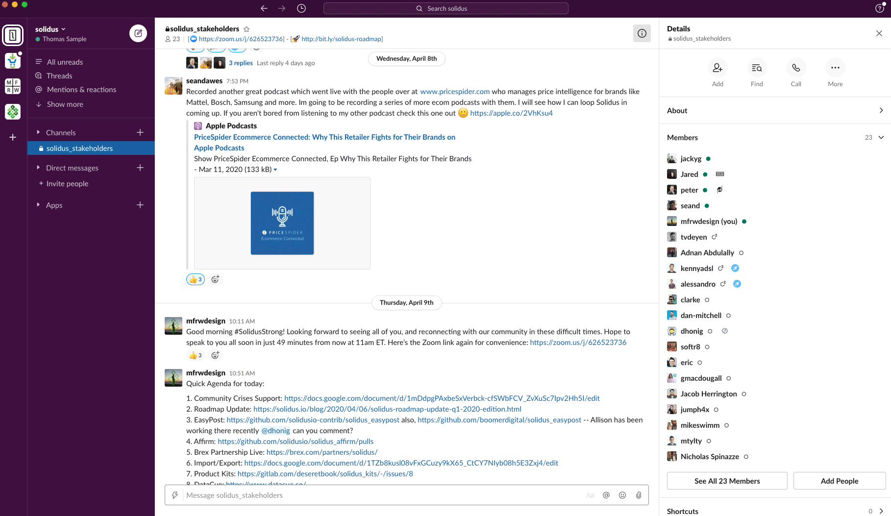 Solidus Stakeholders Slack Chat Example